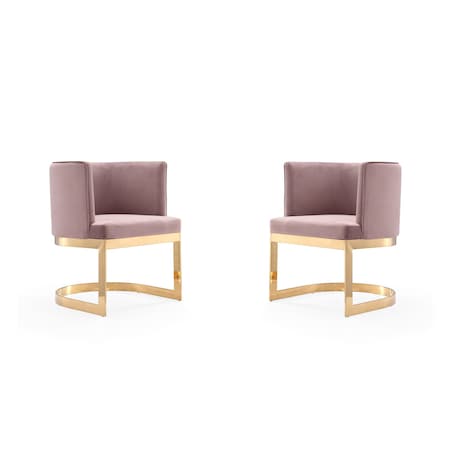 Manhattan Comfort Aura Dining Chair in Blush and Polished Brass, PK2 2-DC026-BH